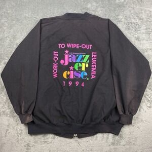 Vtg Jazzercise Jacket‎ Size XL Black Sun Faded 90s Work Out To Wipe Out Leukemia
